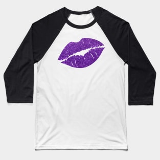 Purple Faux Glitter Lips Baseball T-Shirt